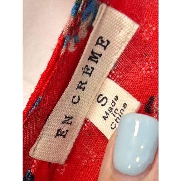 En Creme Women's Floral Print Ruffle Mini‎ Fit & Flare Dress Red Blue Size Small - Picture 7 of 9